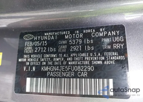 2015 Hyundai Genesis 3.8 из США, поврежденный, VIN KMHGN4JE5FU082290